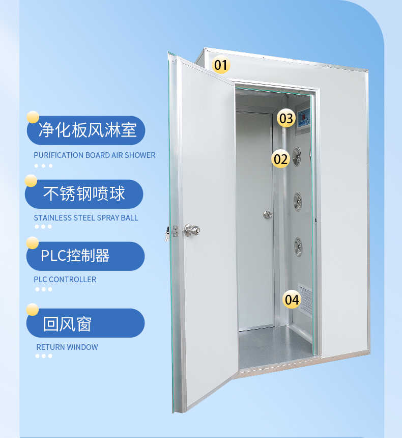 鐵嶺201不銹鋼三人凈化風淋室