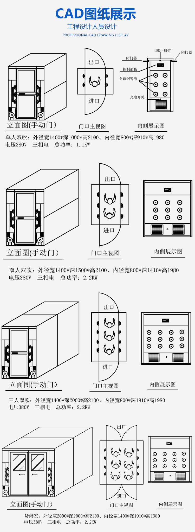 三門峽301不銹鋼單人單吹風淋房